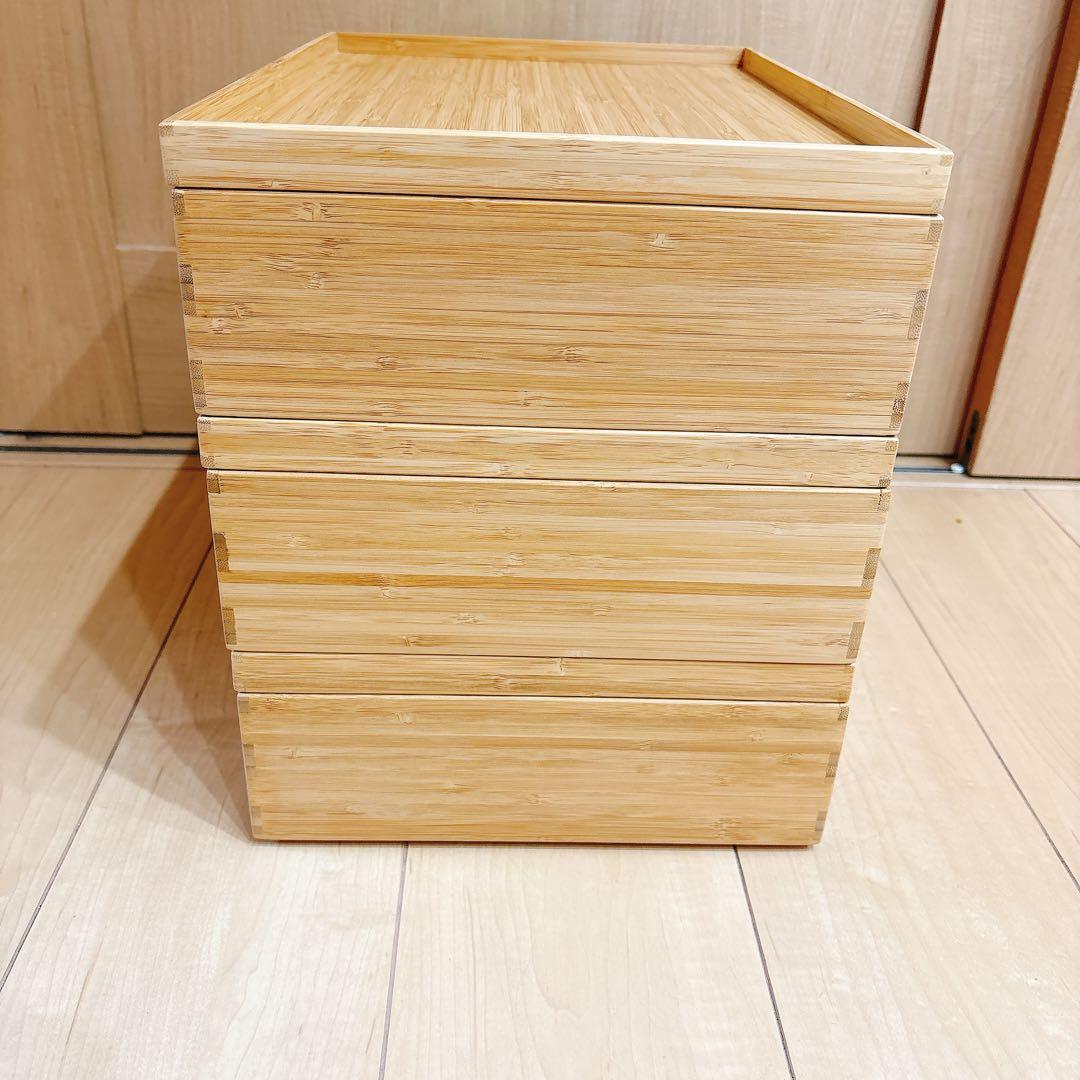 新品　無印　重なる竹材長方形ボックス　小サイズ　収納ケース　3点セット