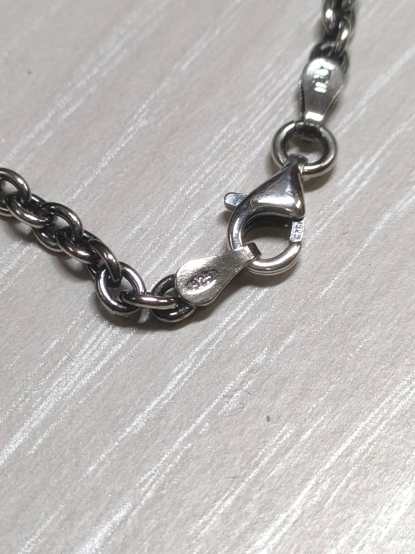 シルバー925製あずきチェーンネックレス50㌢幅3.1㍉10㌘刻印有イタリア製