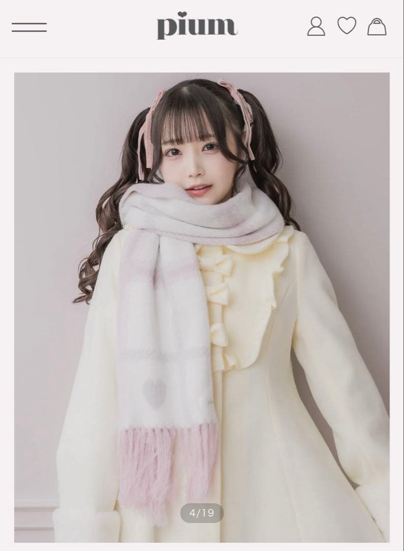 r*♡様 pium ハートチェックマシュマロニットマフラー ホワイト