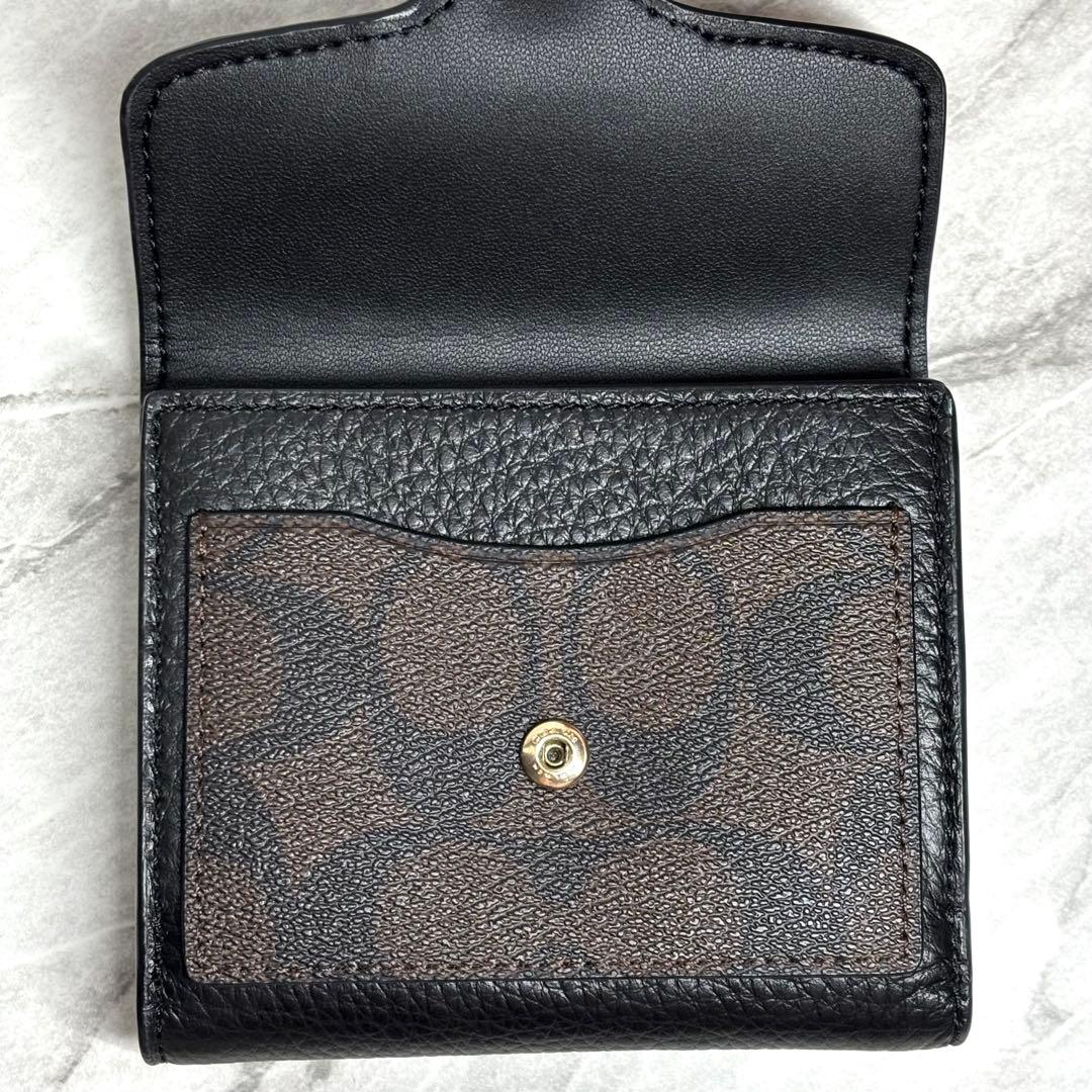 【 美品 】COACH コーチ 二つ折り財布 ブラック シグネチャー 馬車ロゴ
