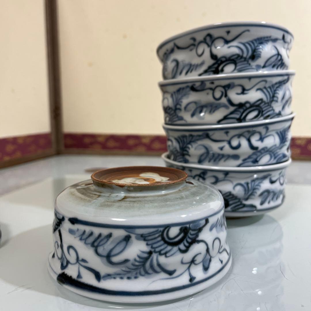京焼　瑞昭　唐人図　小鉢　向付5ケ
