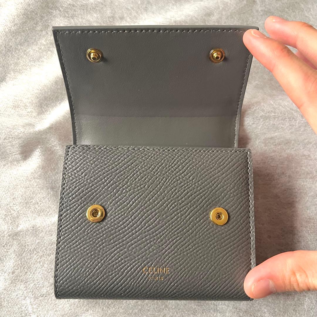 美品 CELINE スモール トリフォールド ウォレット グレー 販売証明書付