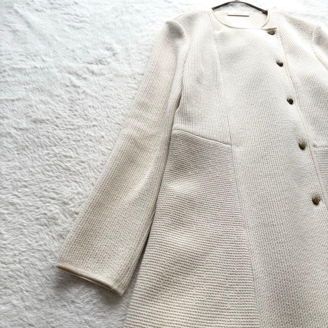 【美品】EPOCAニットコート　ロング丈　Aラインノーカラー　L　三陽商会