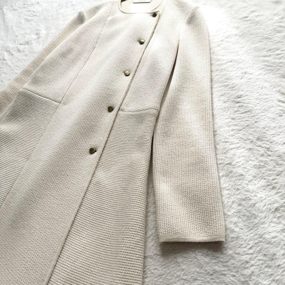 【美品】EPOCAニットコート　ロング丈　Aラインノーカラー　L　三陽商会