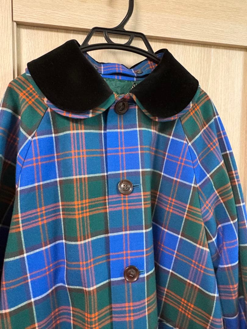 極美品jane marple ウール中キルト　タータンチェックベルベット襟コート