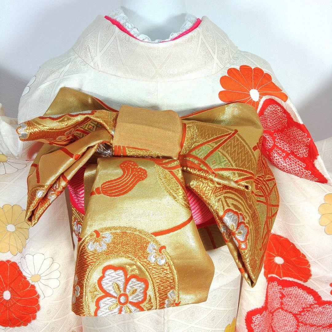 格安！！　振袖フルセット　8点　成人式　結婚式　前撮り　白　ホワイト　絞り　金