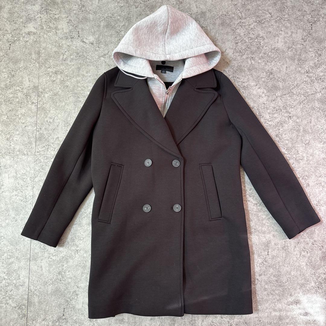 極美品　【ZARA】取り外し可能なフード付き コンビコート　L ブラック　黒
