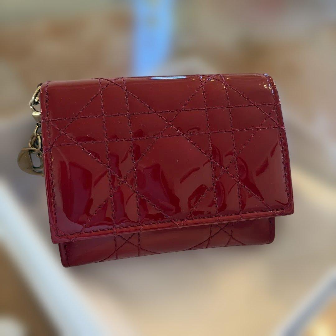 ChristianDior ロータスウォレット カナージュ パテント 財布 美品
