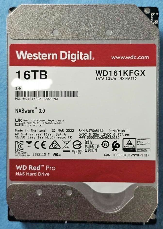 16TB Western Digital WD Red Plus　2台セット