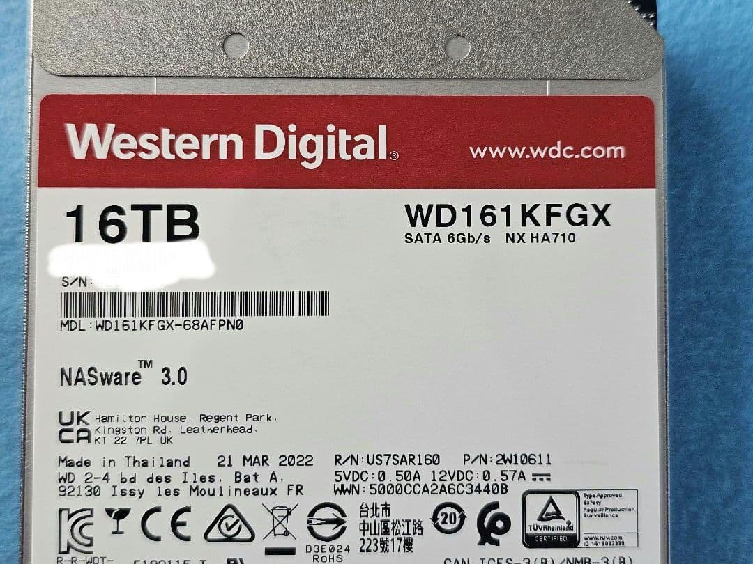 16TB Western Digital WD Red Plus　2台セット
