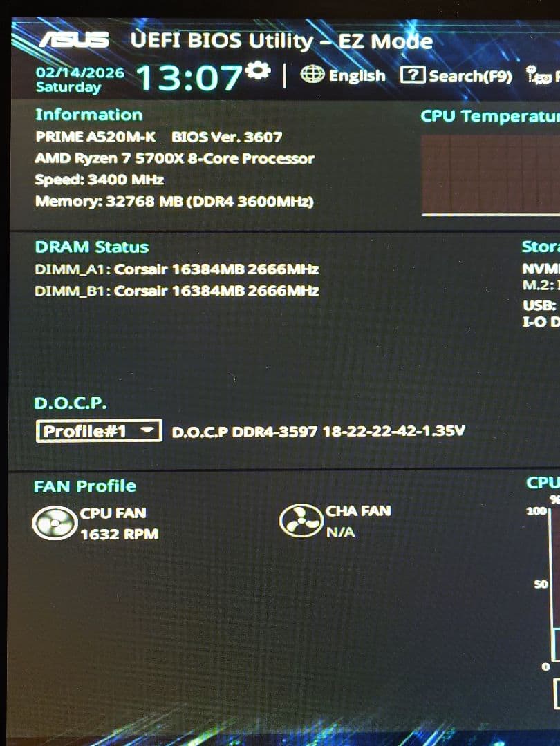 Corsair RGB DDR4 16×2 32GB 3600MHz　動作確認済