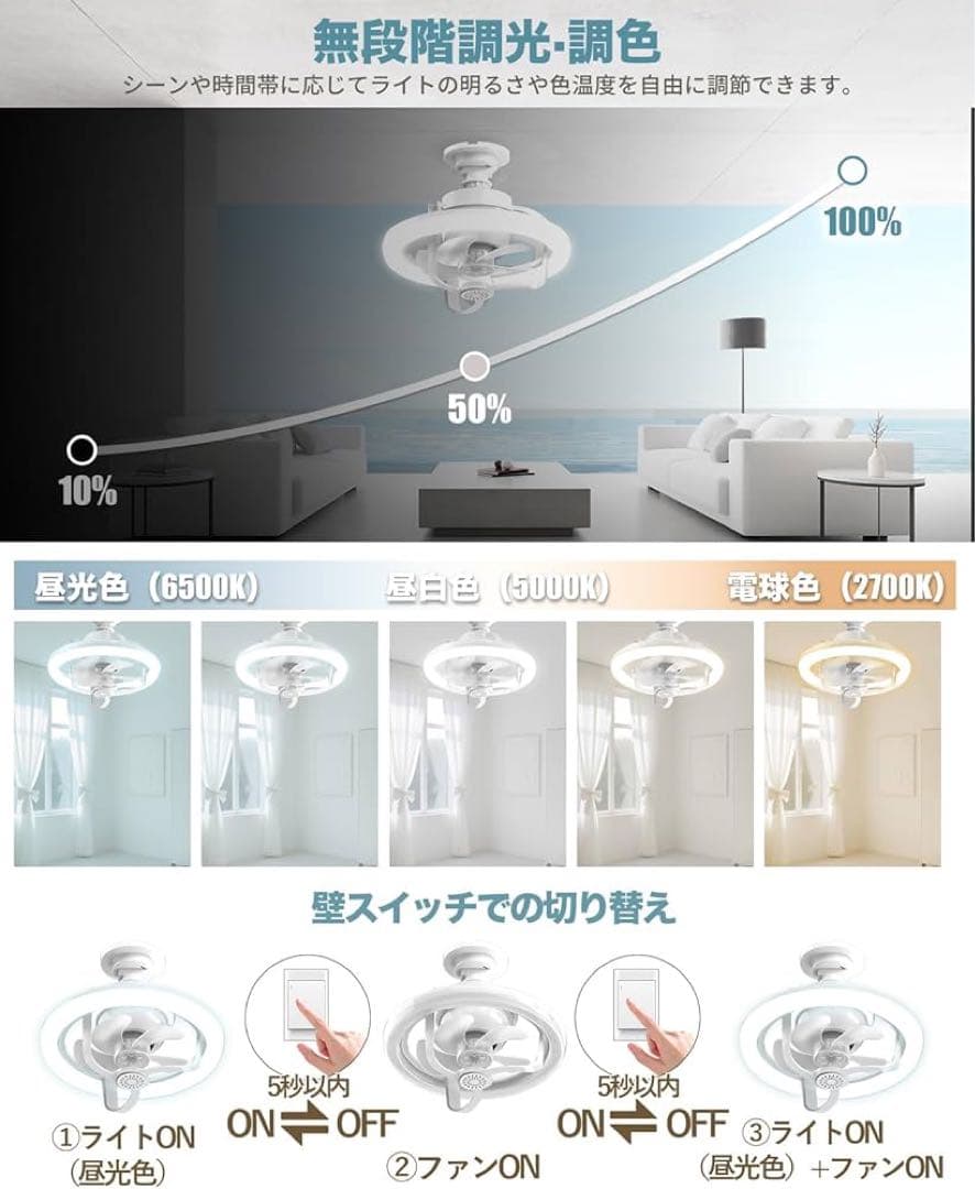 シーリングファンライト小型　360°回転　節電　 天井扇風機