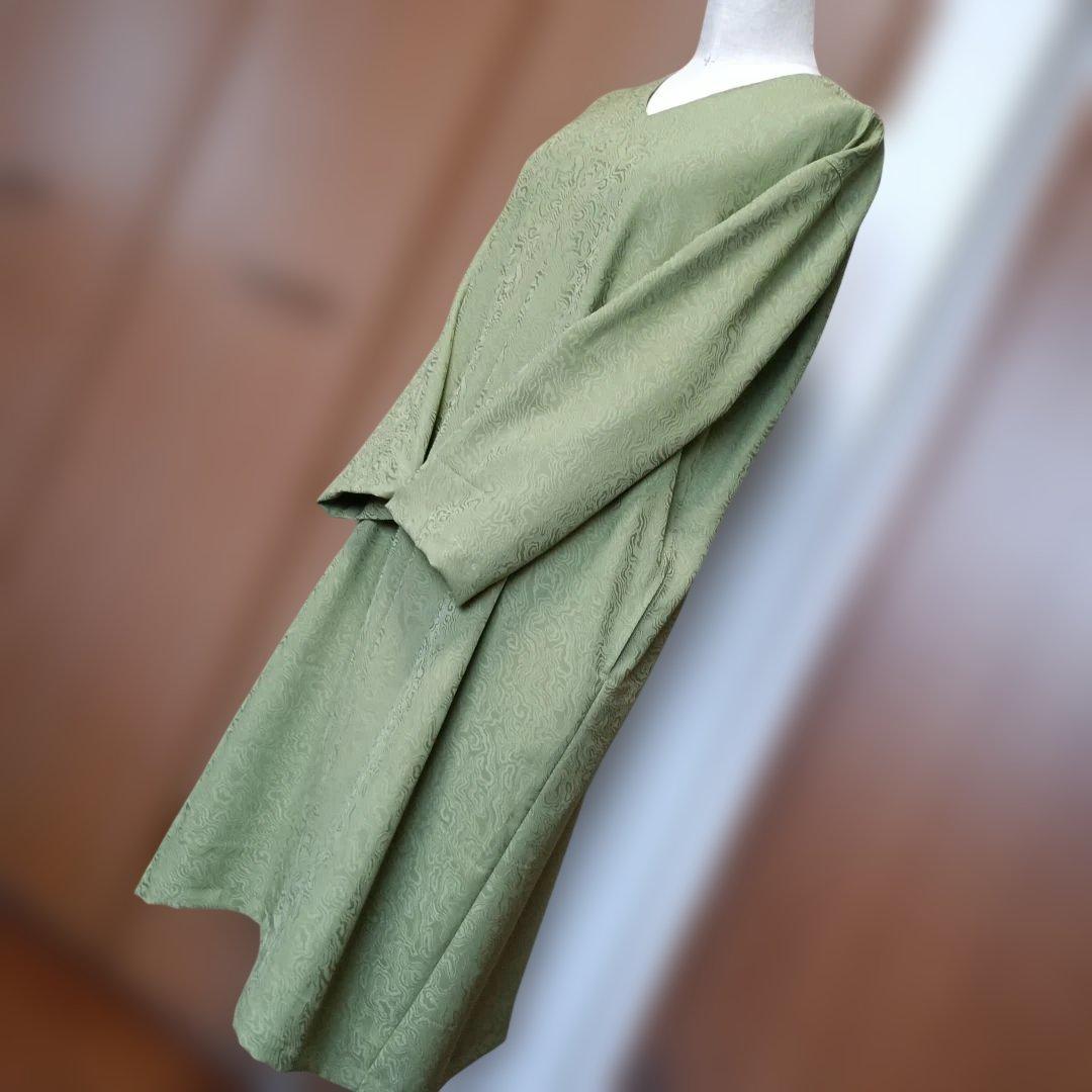 着物リメイク　ゆったりワンピース　正絹色無地　柳染色　ハンドメイド