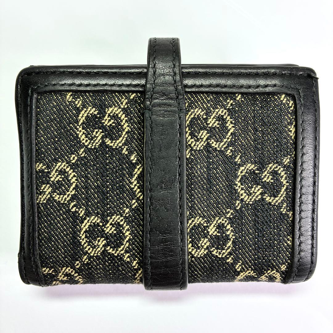 【Gucci 】ブラック デニム レザー 二つ折り財布 ジャッキー 1961