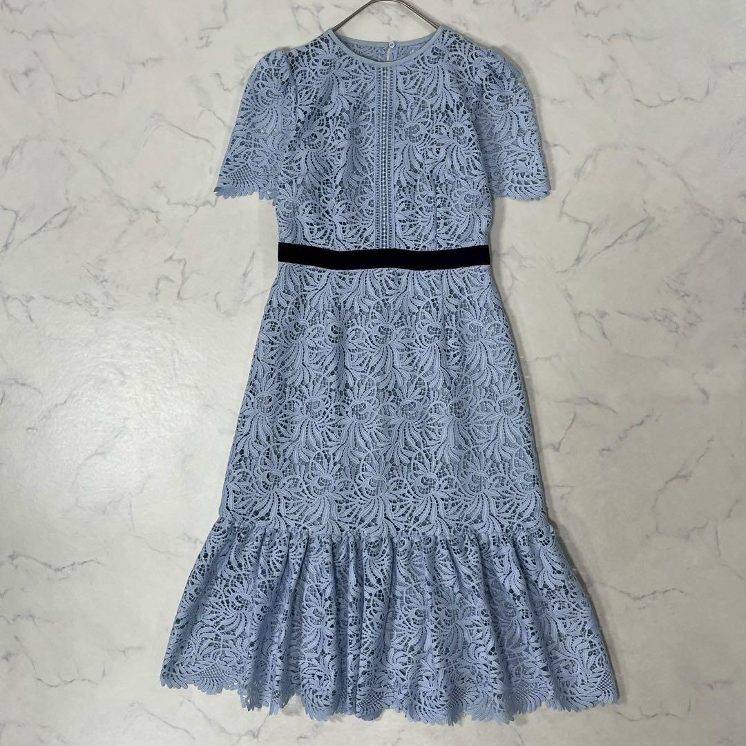 美品 CELFORD 切替 異素材 裏地付き 半袖 ひざ丈 ワンピース 34