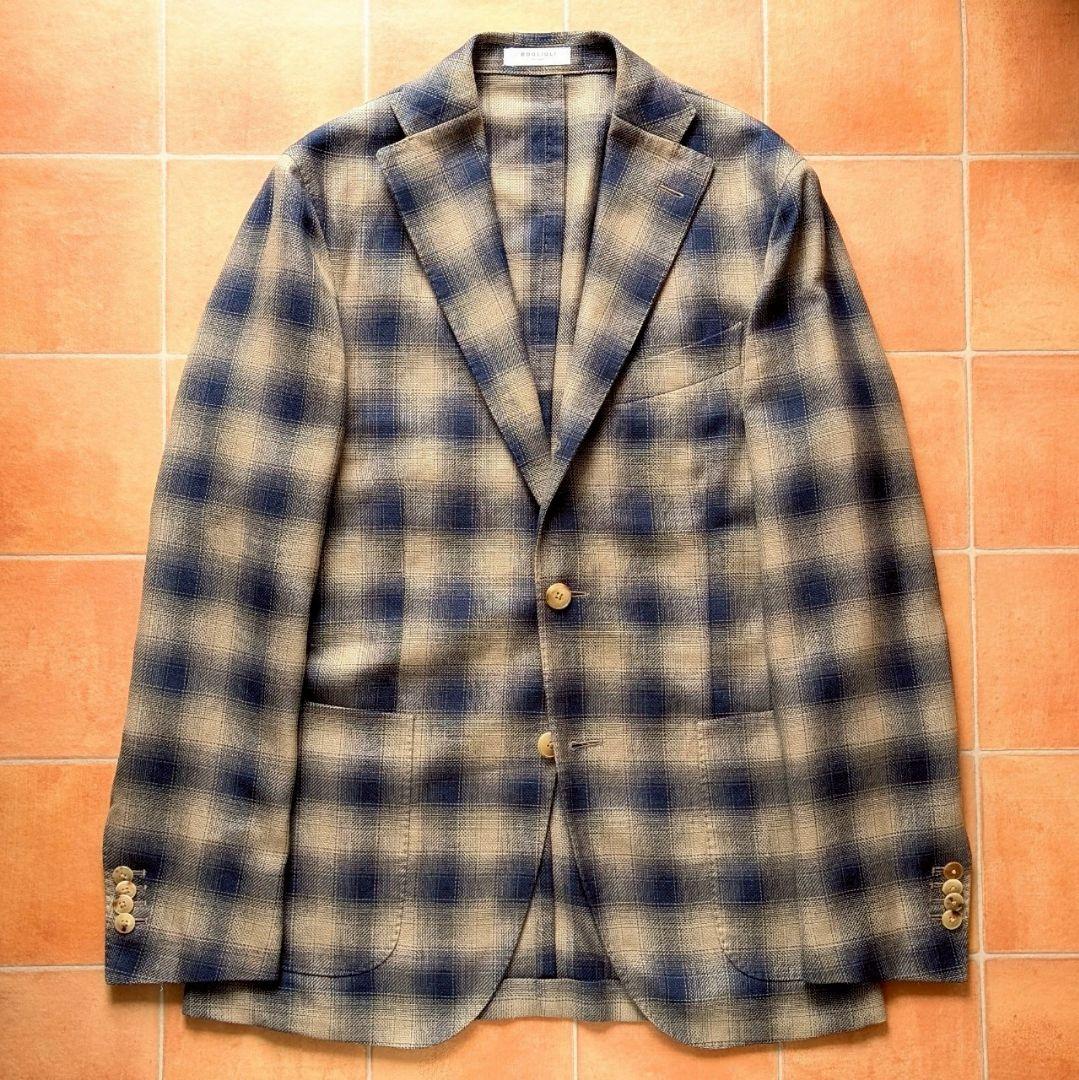 BOGLIOLI K.JACKET 44 オンブレチェック ベージュ ネイビー