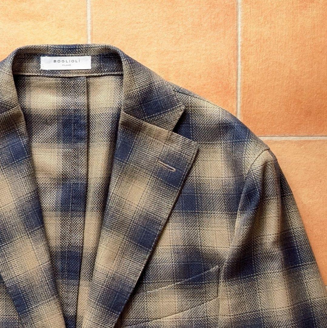 BOGLIOLI K.JACKET 44 オンブレチェック ベージュ ネイビー