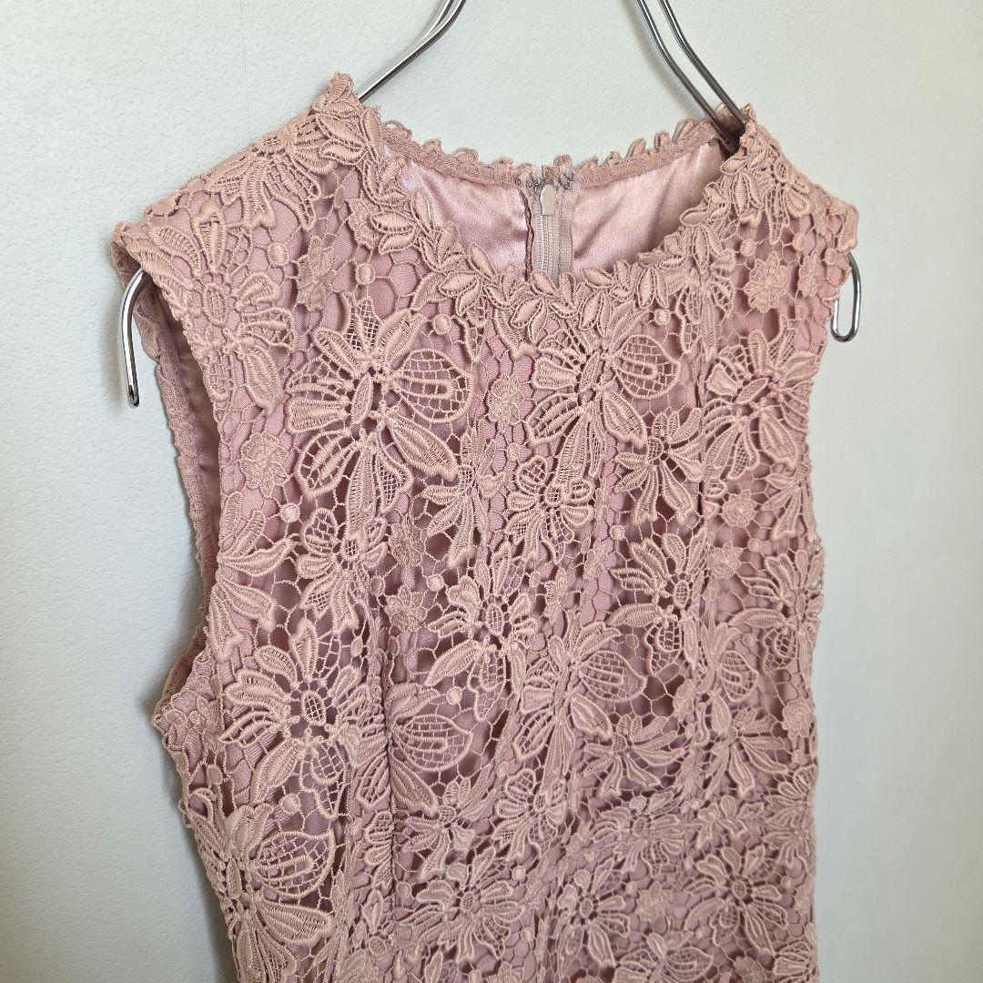 めら様【アナイ】美品レース ノースリーブ ひざ丈ワンピース 34(xs)ピンクベ