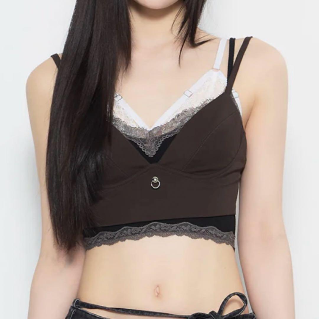 トップス theredthread lace trim layer cami brown
