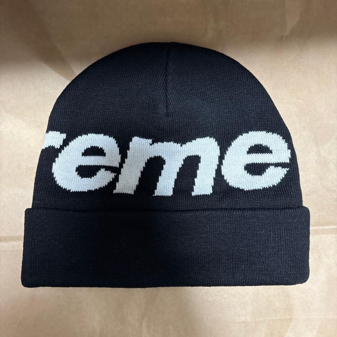 Supreme ニット帽 ブラック ロゴ入り