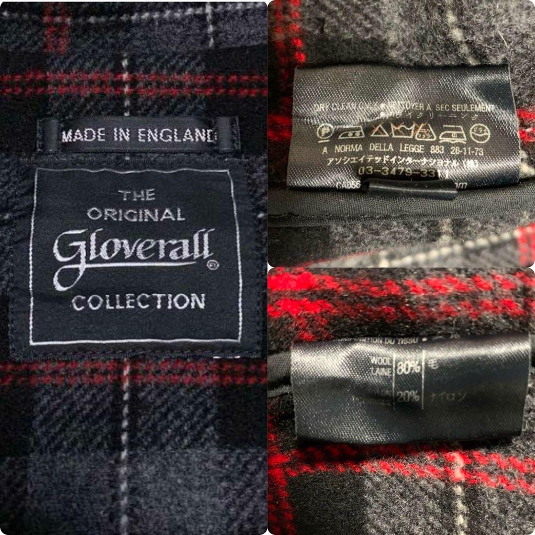 【美品】グローバーオール ダッフルコート ブラック チェック 英国製 黒タグ