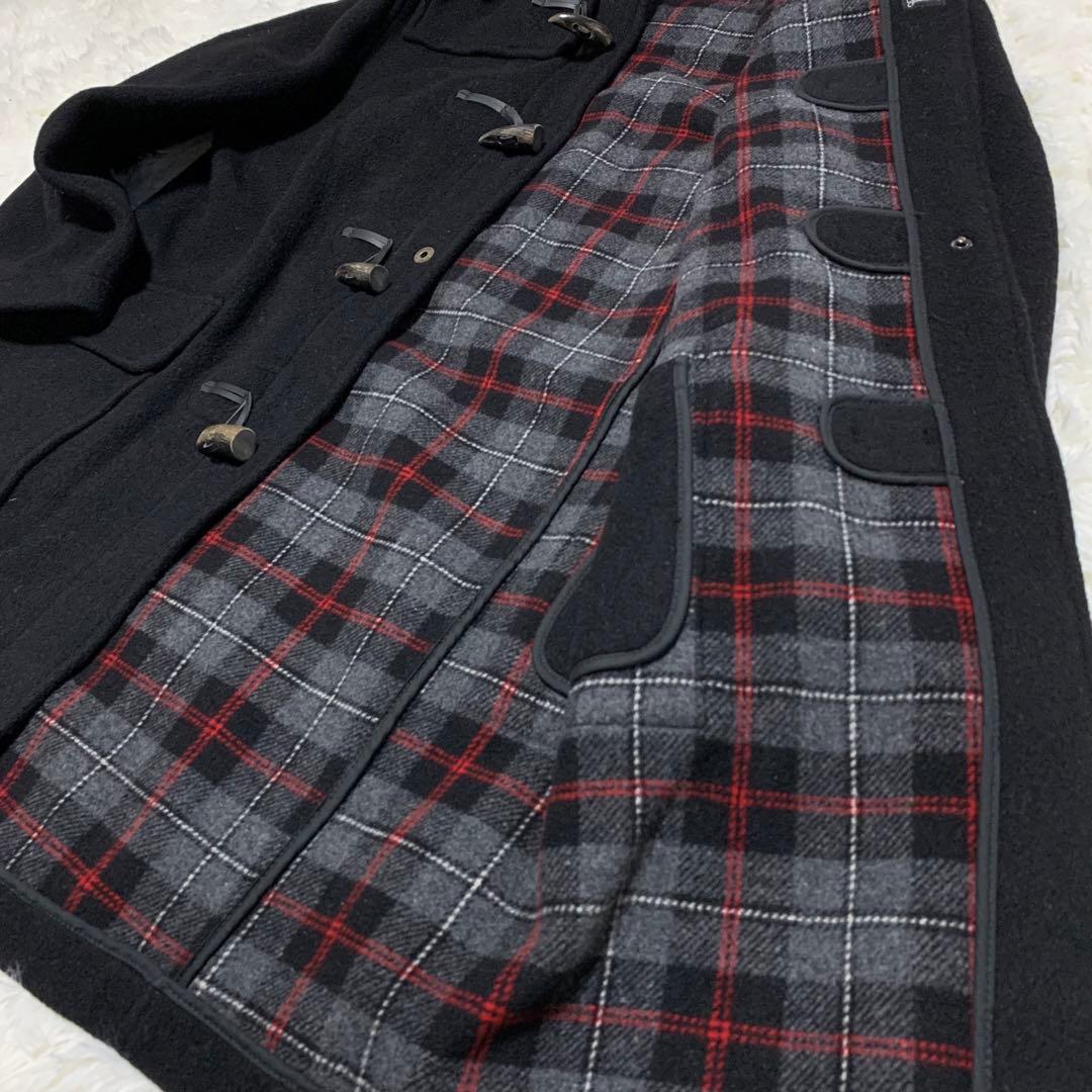 【美品】グローバーオール ダッフルコート ブラック チェック 英国製 黒タグ