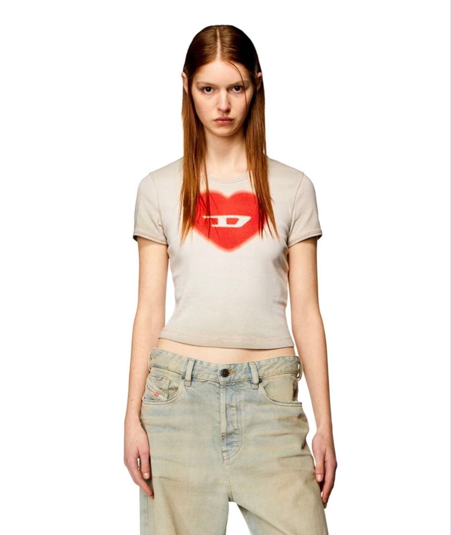 DIESEL ハートプリント クロップドTシャツ S