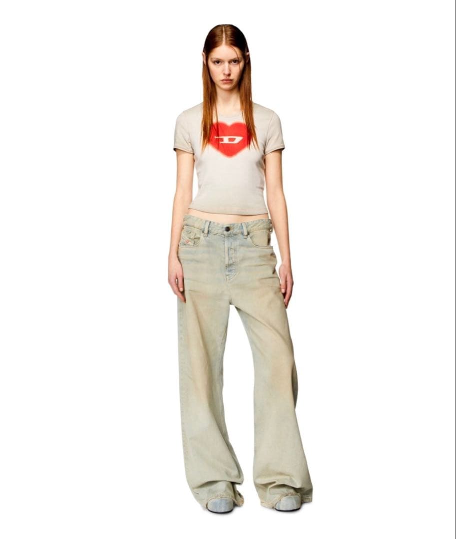 DIESEL ハートプリント クロップドTシャツ S