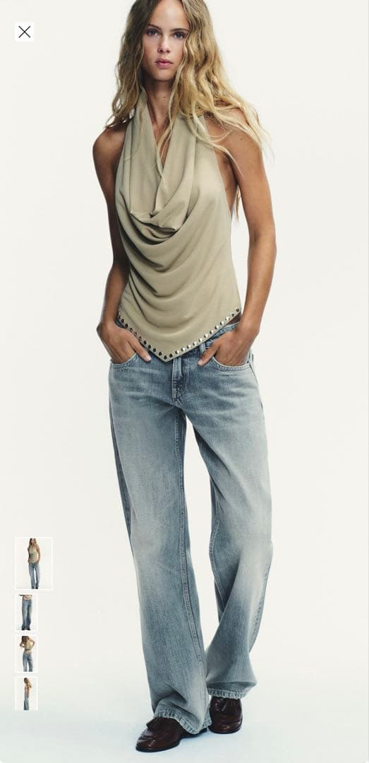 タグ付き　zara ワイドレッグローライズデニムパンツ　ブルーグレー　34