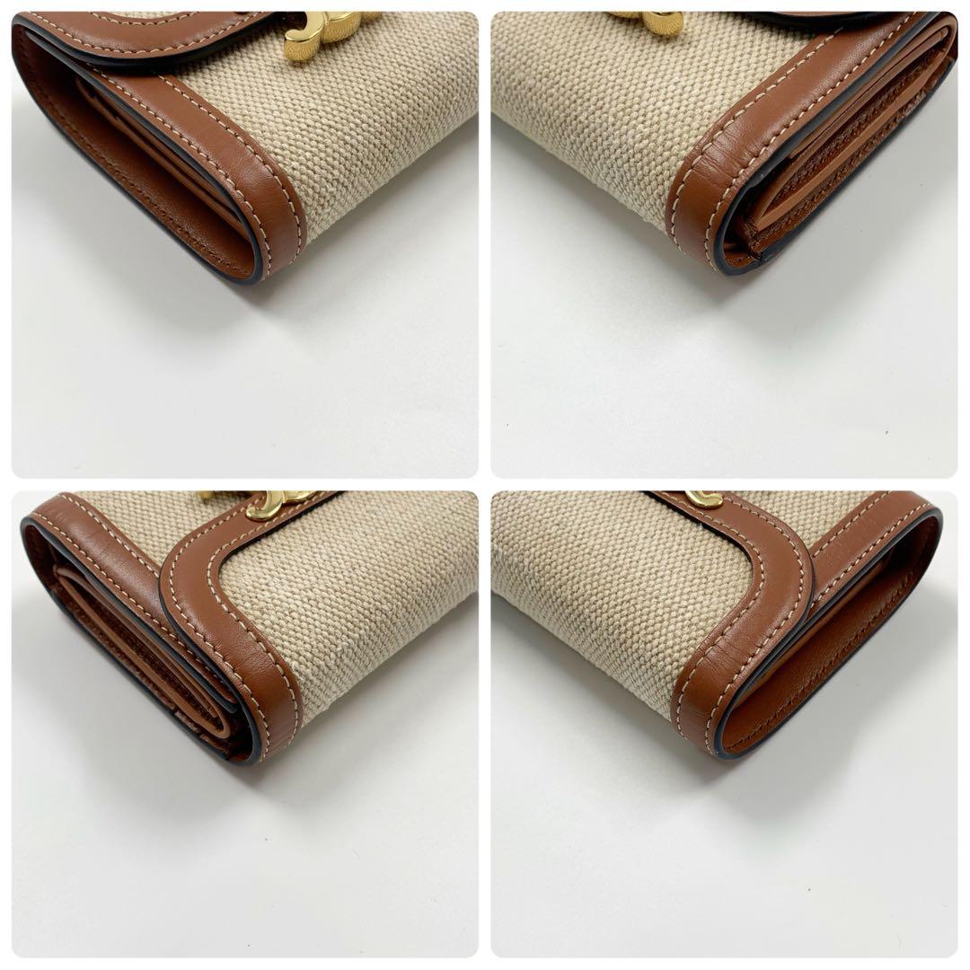 【✨美品✨】セリーヌ トリオンフ 三つ折り財布 キャンバス レザー ベージュ