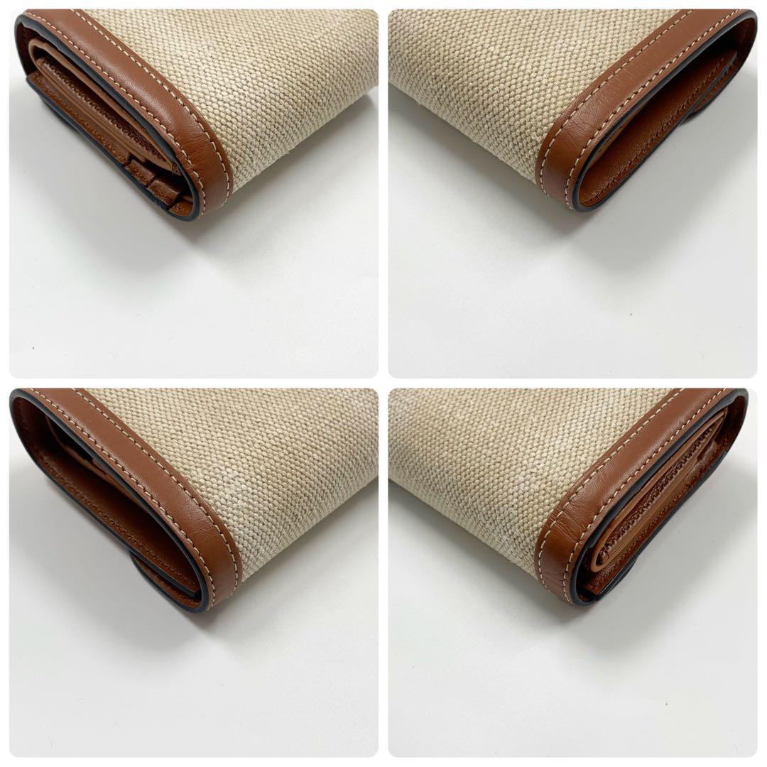 【✨美品✨】セリーヌ トリオンフ 三つ折り財布 キャンバス レザー ベージュ