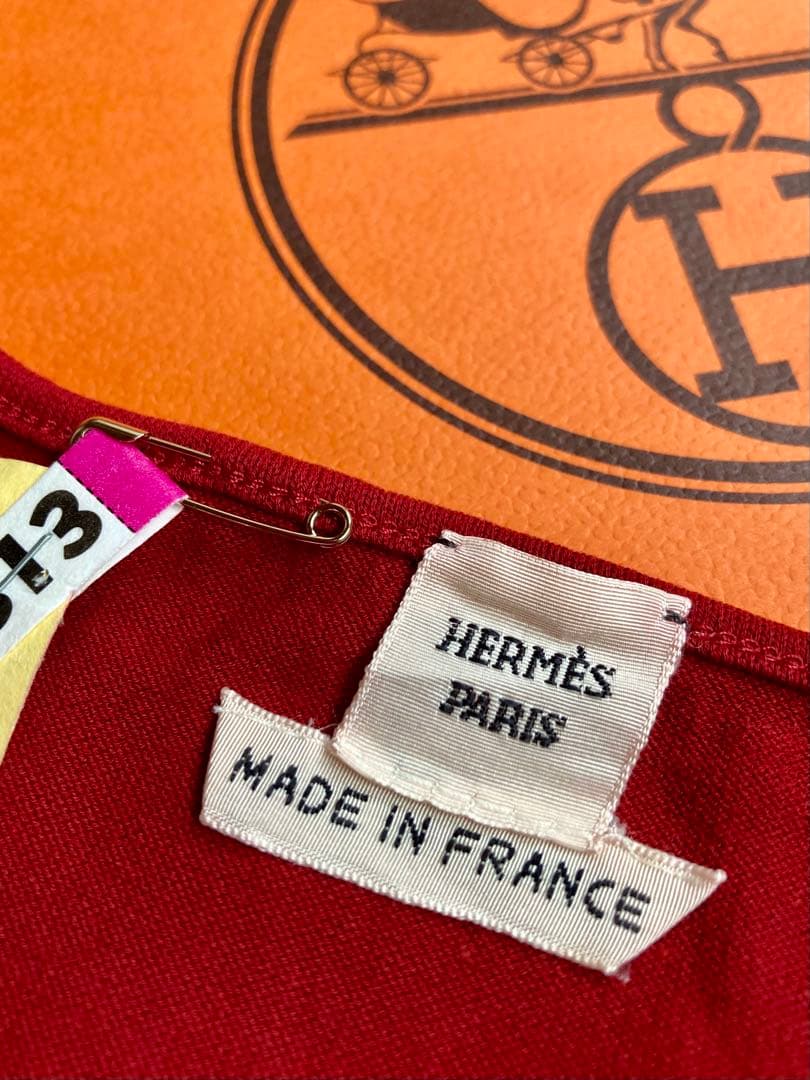 HERMES H刺繍 コットン カットソー 38 ワインレッド　クリーニング済
