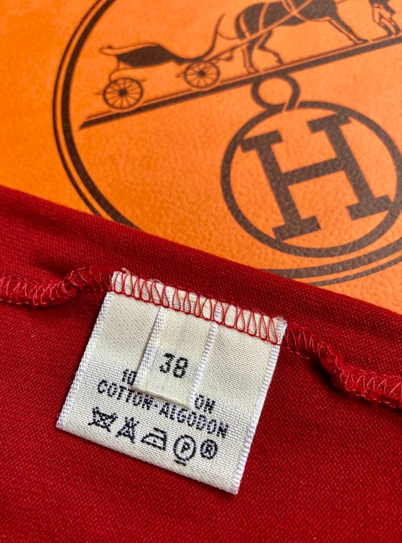 HERMES H刺繍 コットン カットソー 38 ワインレッド　クリーニング済