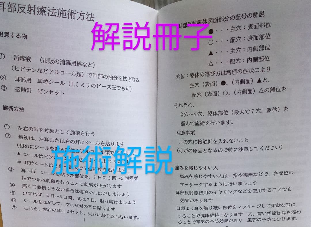Bc:耳つぼ学ぶ：耳臨床54例集+臓器/躯体ラミネート+解説冊子/プリントset
