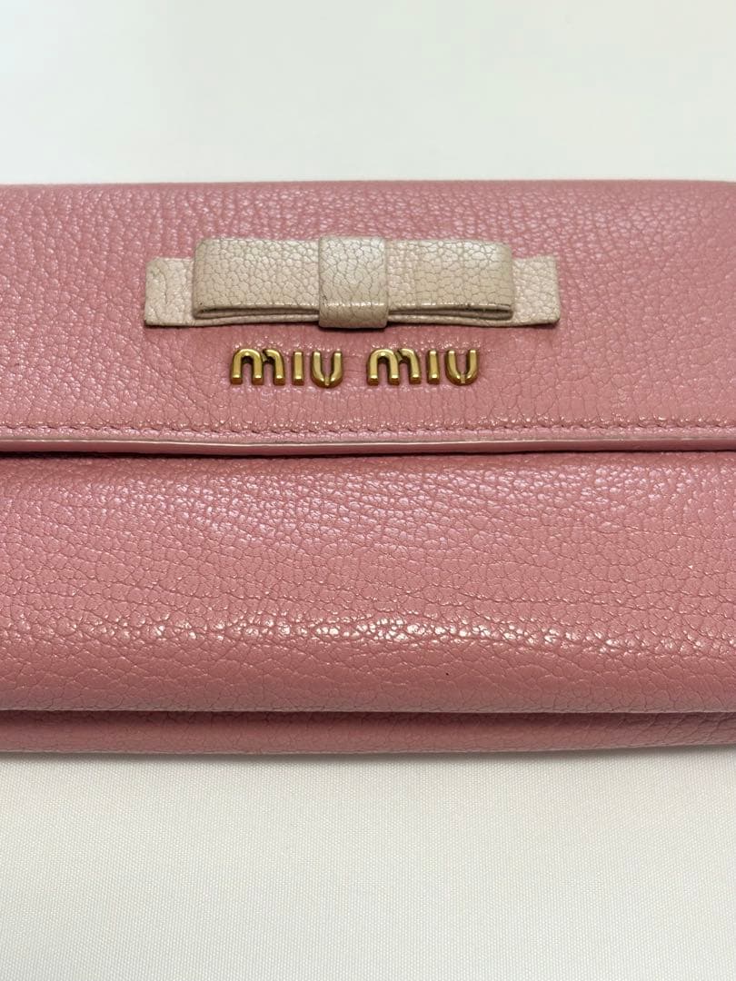 ミュウミュウ マドラス フィオッコ 折財布 ピンク リボン
