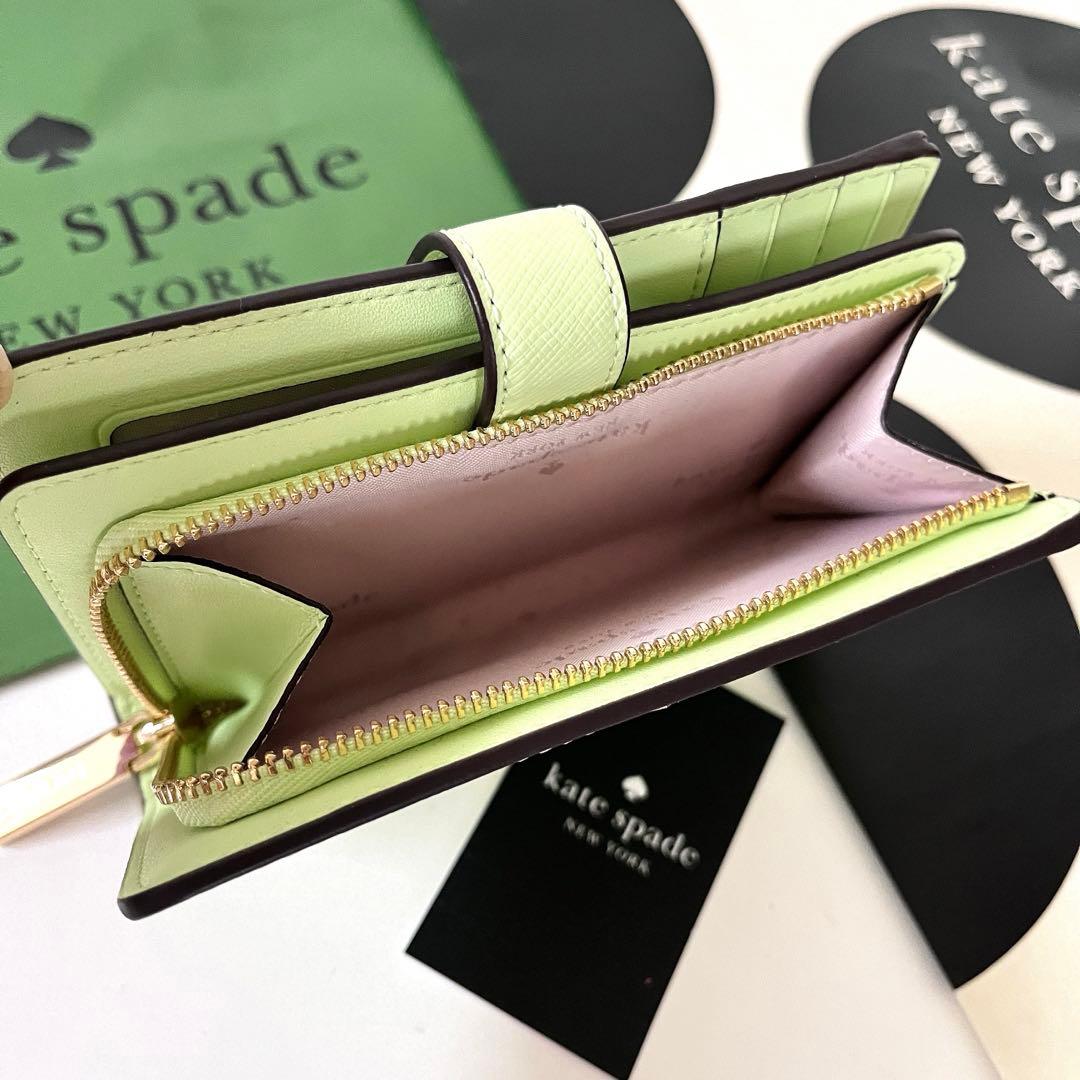 ケイトスペード☆新品☆ サフィアノレザー ミディアム折り財布/薄緑 グリーン