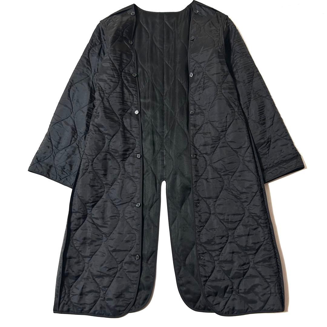 【美品】ヨシエイナバ　ステンカラーコート　中綿ライナー付　シルク100%　黒　9