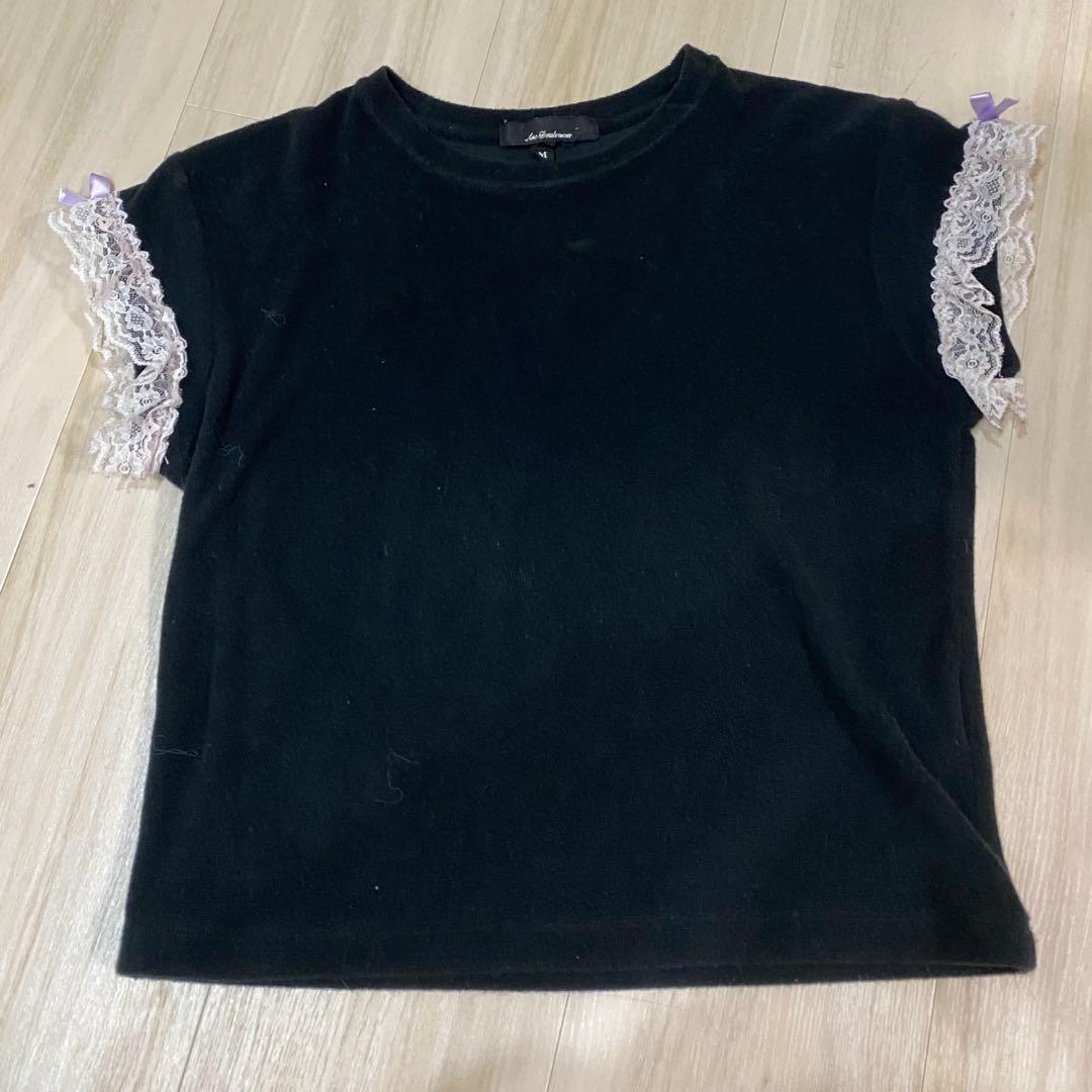 トップス Ans Dotsloevner FRILLED TINY TEE / BLACK