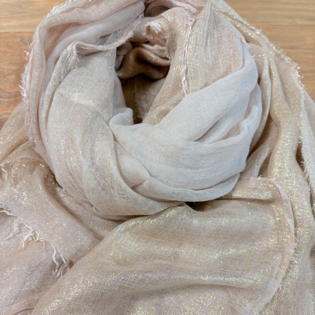美品◇Faliero Sarti◇ピンク×ゴールドラメ 大判ストール◇