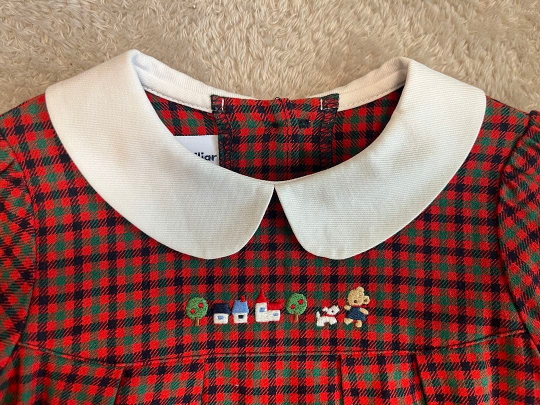 【現行品】familiar 赤 チェック柄 ワンピース 長袖 80サイズ