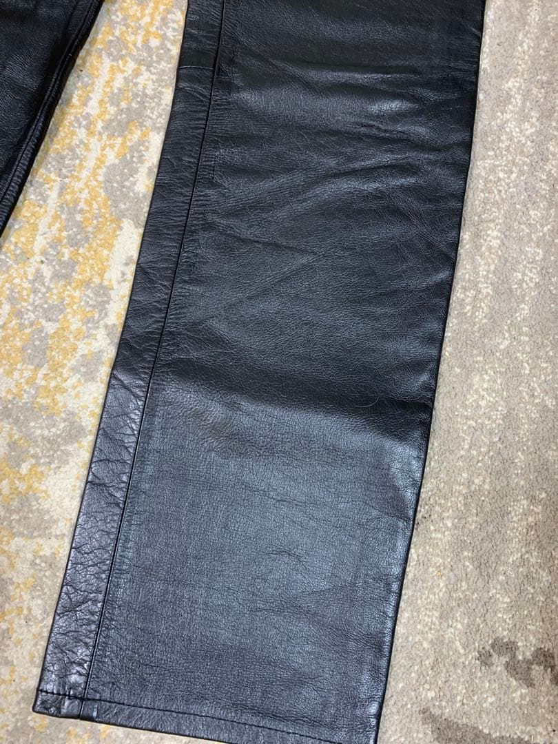 美品　メンズ　上質　本革レザーパンツ　裏地付き　黒Ｌ