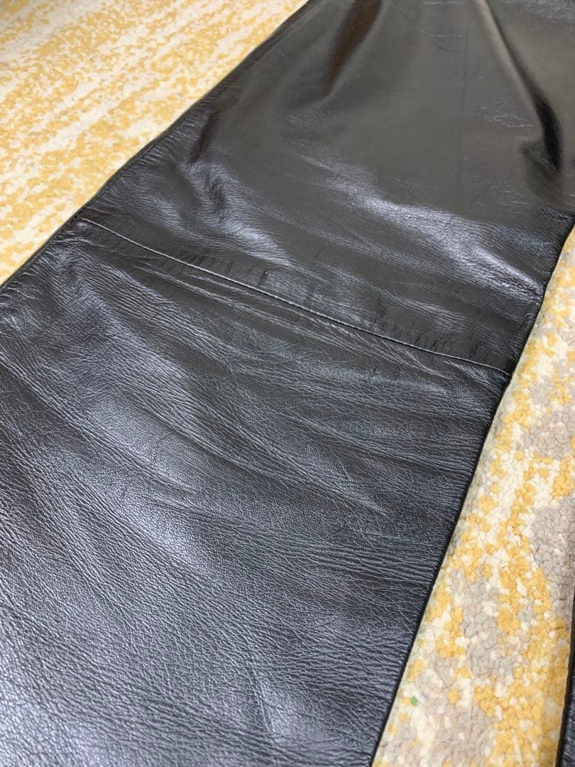 美品　メンズ　上質　本革レザーパンツ　裏地付き　黒Ｌ