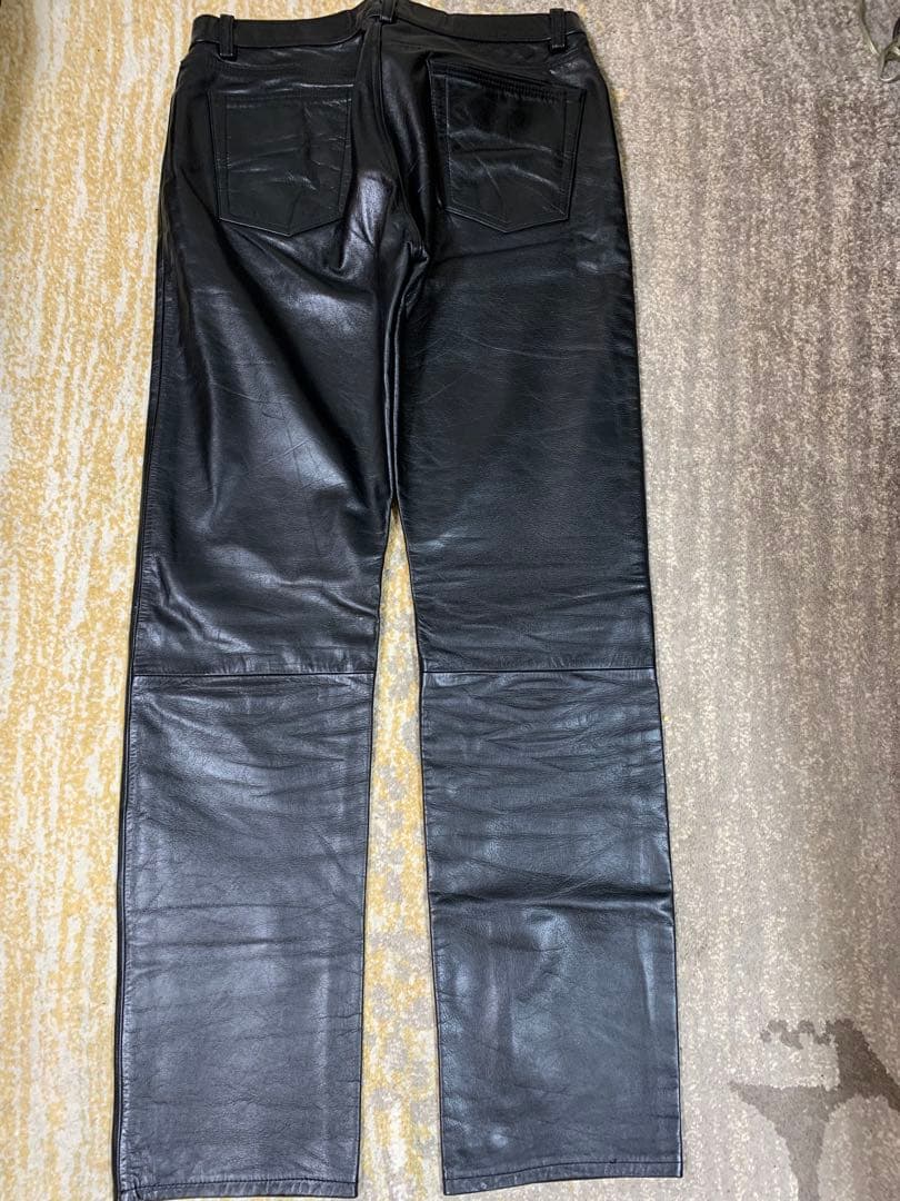 美品　メンズ　上質　本革レザーパンツ　裏地付き　黒Ｌ