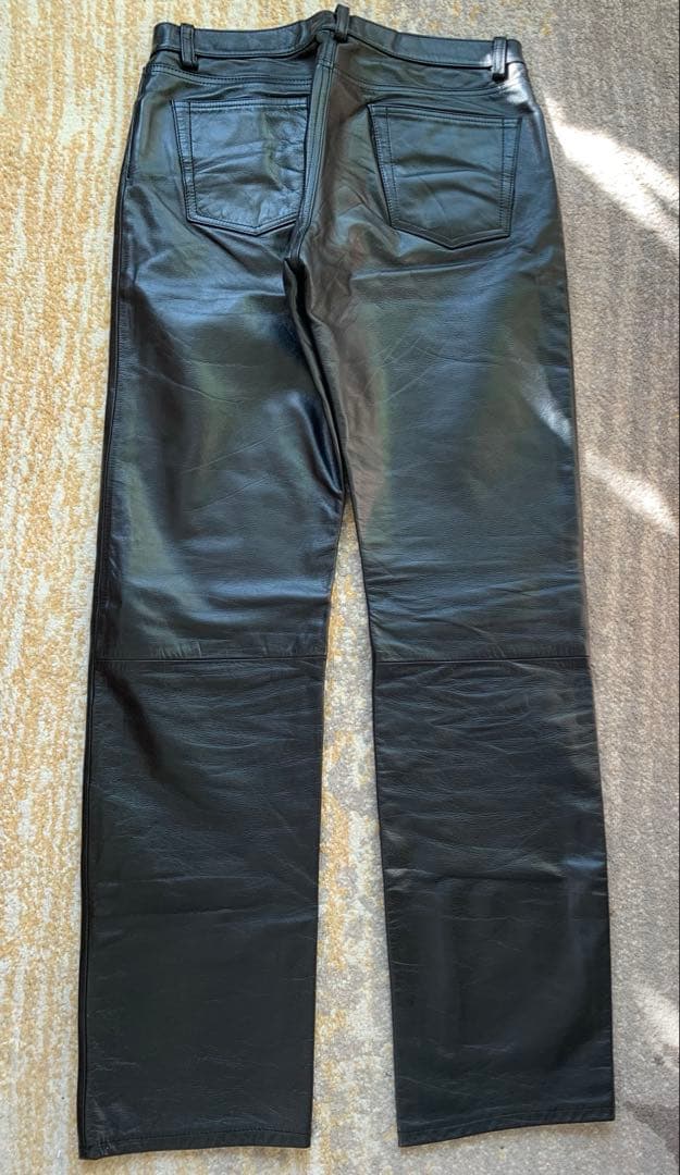 美品　メンズ　上質　本革レザーパンツ　裏地付き　黒Ｌ