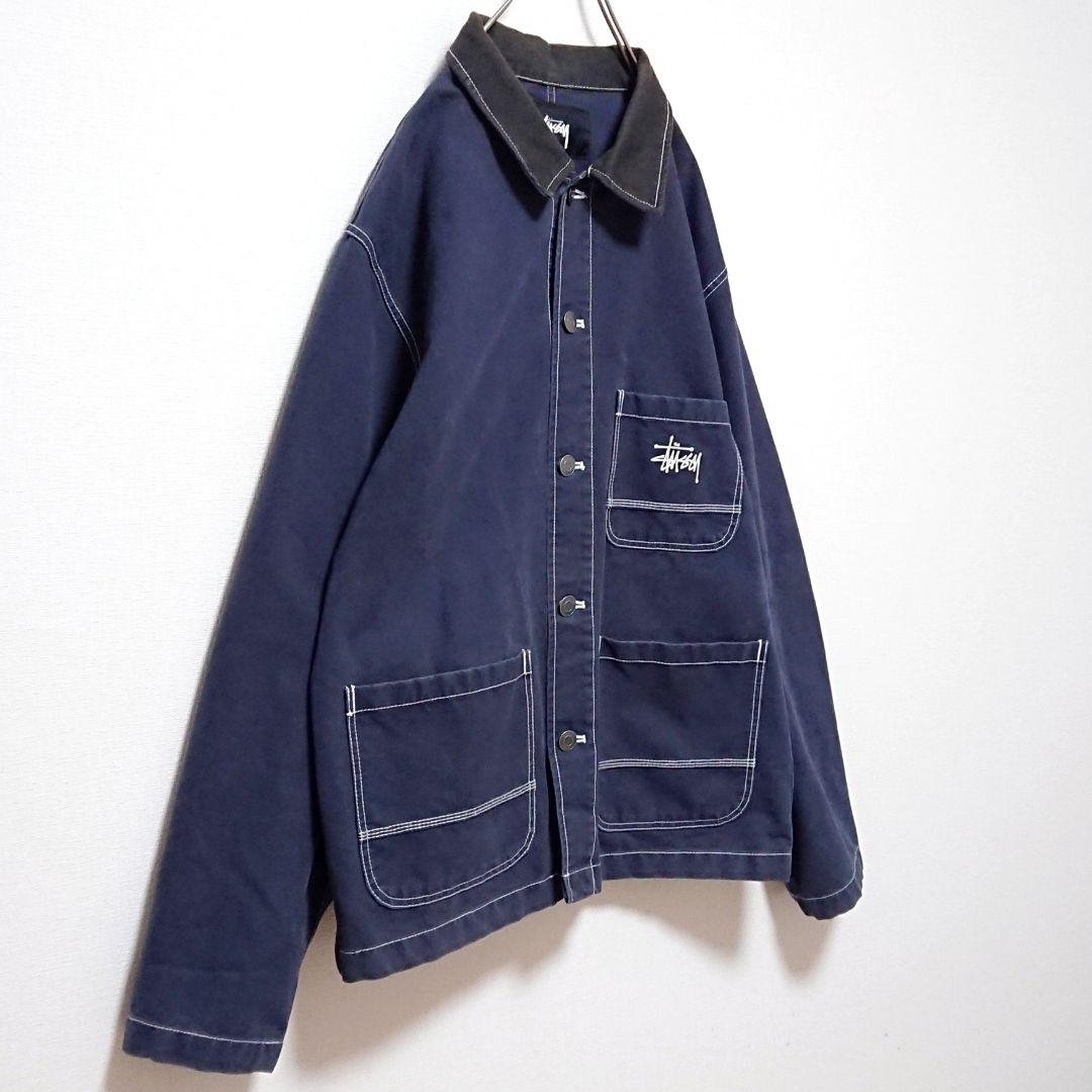 STUSSY ストック 刺繍 ロゴ 襟 切替 チョア ジャケット カバーオール