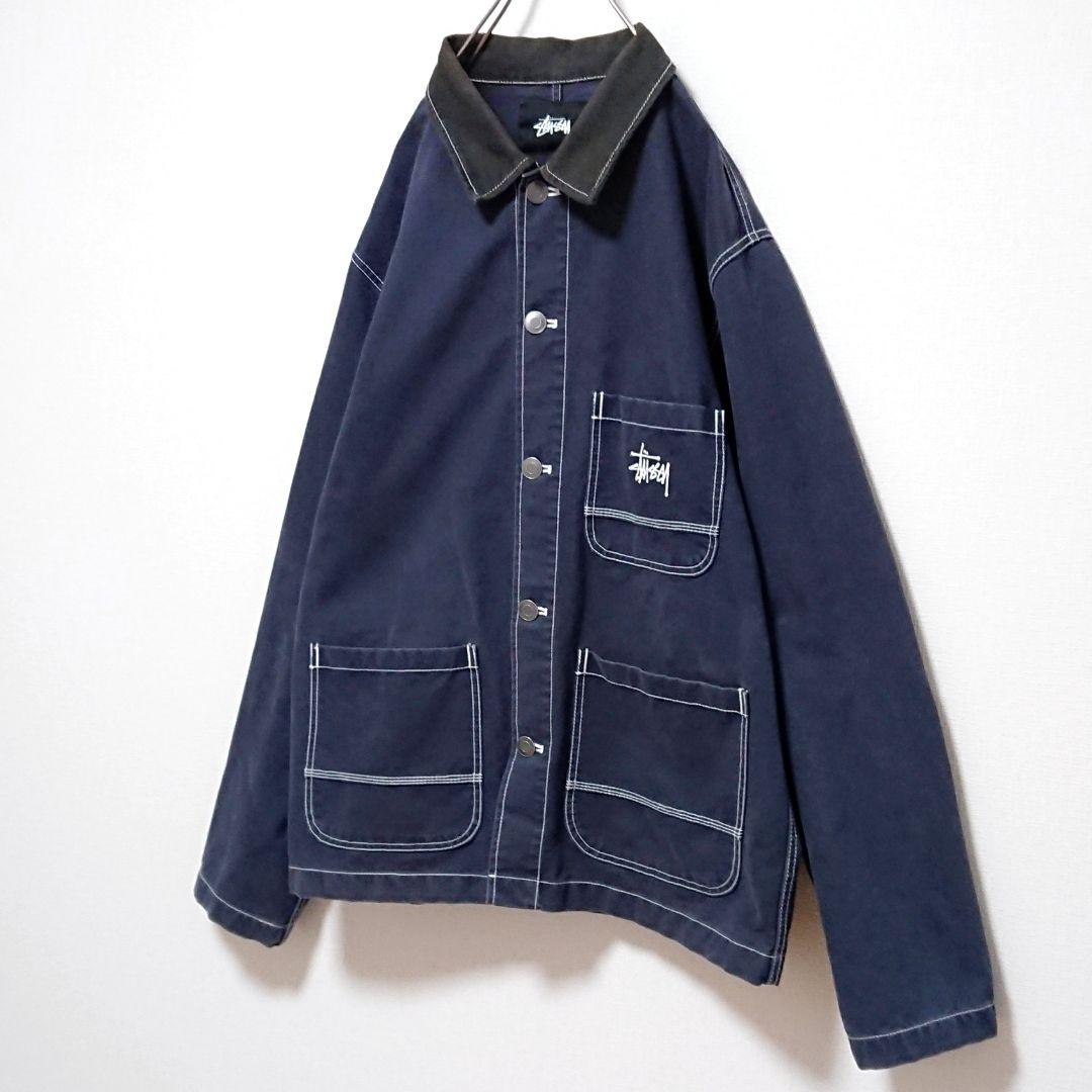 STUSSY ストック 刺繍 ロゴ 襟 切替 チョア ジャケット カバーオール