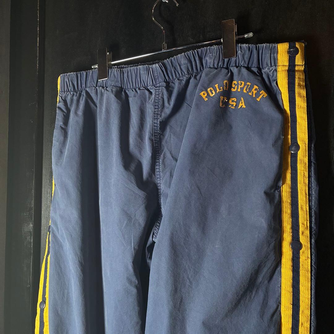 90s POLO SPORT コットントラックパンツ　フェードネイビー×黄色