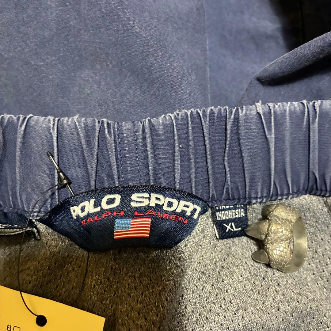 90s POLO SPORT コットントラックパンツ　フェードネイビー×黄色