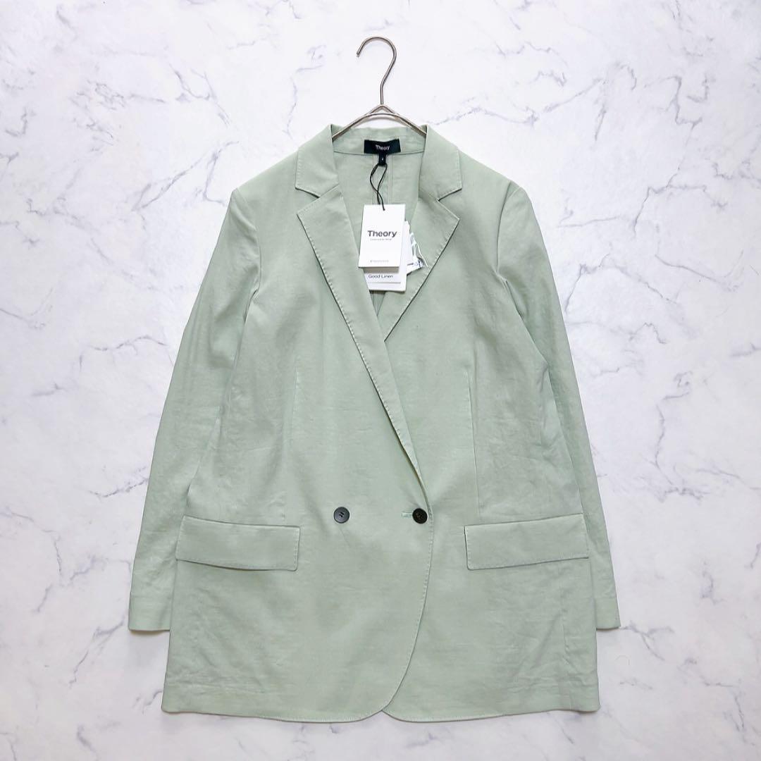 タグ付✨️定価4.9万円 セオリー リネン混ダブルブレスト ジャケット 2グリーン