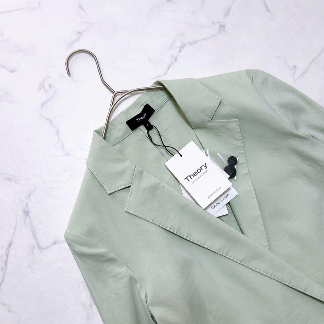 タグ付✨️定価4.9万円 セオリー リネン混ダブルブレスト ジャケット 2グリーン